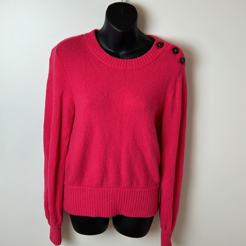 J. Crew Pink Merino Alpaca Wool Blend Sweater with Buttons on Shoulder Small